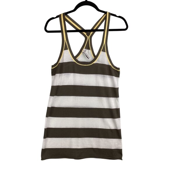 Michael Stars Sweater Tank Size OS One Size Cotton Striped Racerback Olive/White - Picture 4 of 9